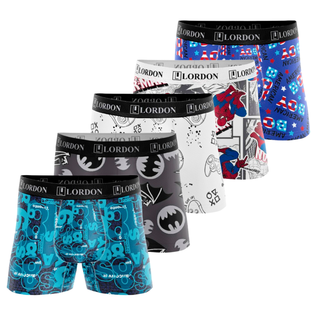Kit 5 Cuecas Infantil Boxer Box De 01 a 12 Anos Juvenil Desenho Confortável