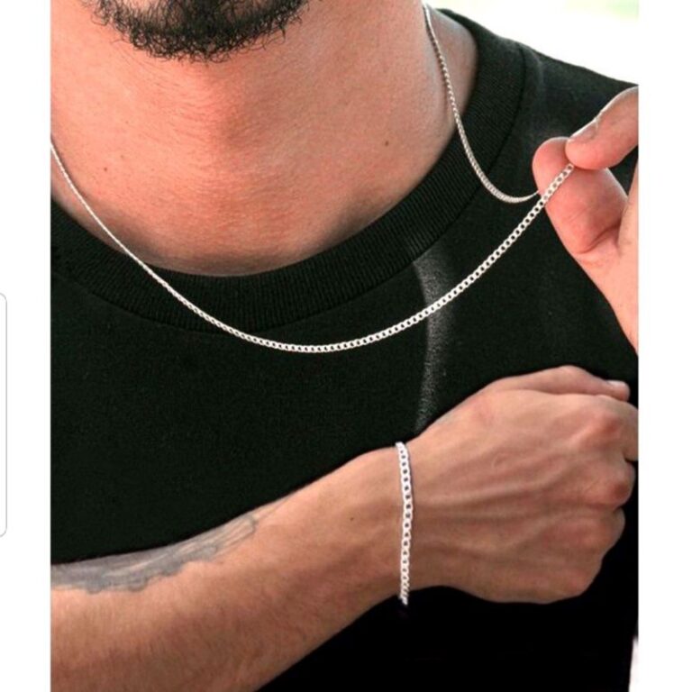 Conjunto Colar E Pulseira Corrente Masculina Banha