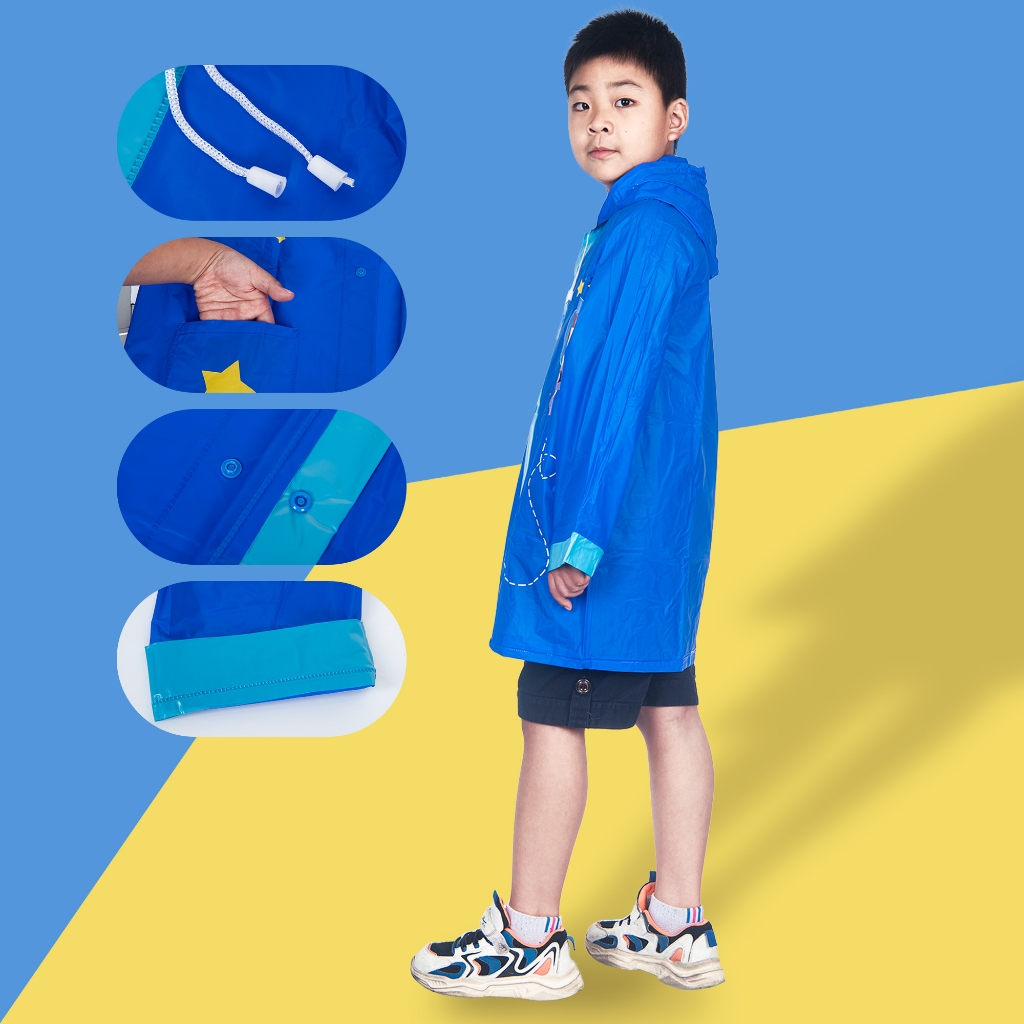 Capa de chuva poncho infantil menino menina com capuz e bolsos PVC poncho INF39A