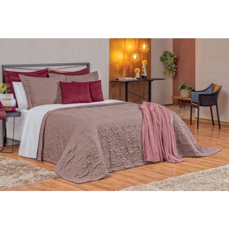Colcha Cobre Leito Bordado Belga Casal Queem 3 Pç