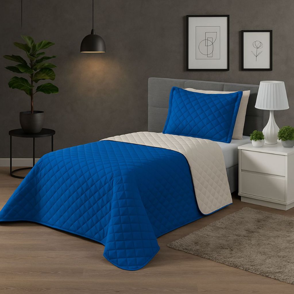 Kit Colcha Cobre Leito Matelado Realeza Dupla Face Solteiro 2 Peças