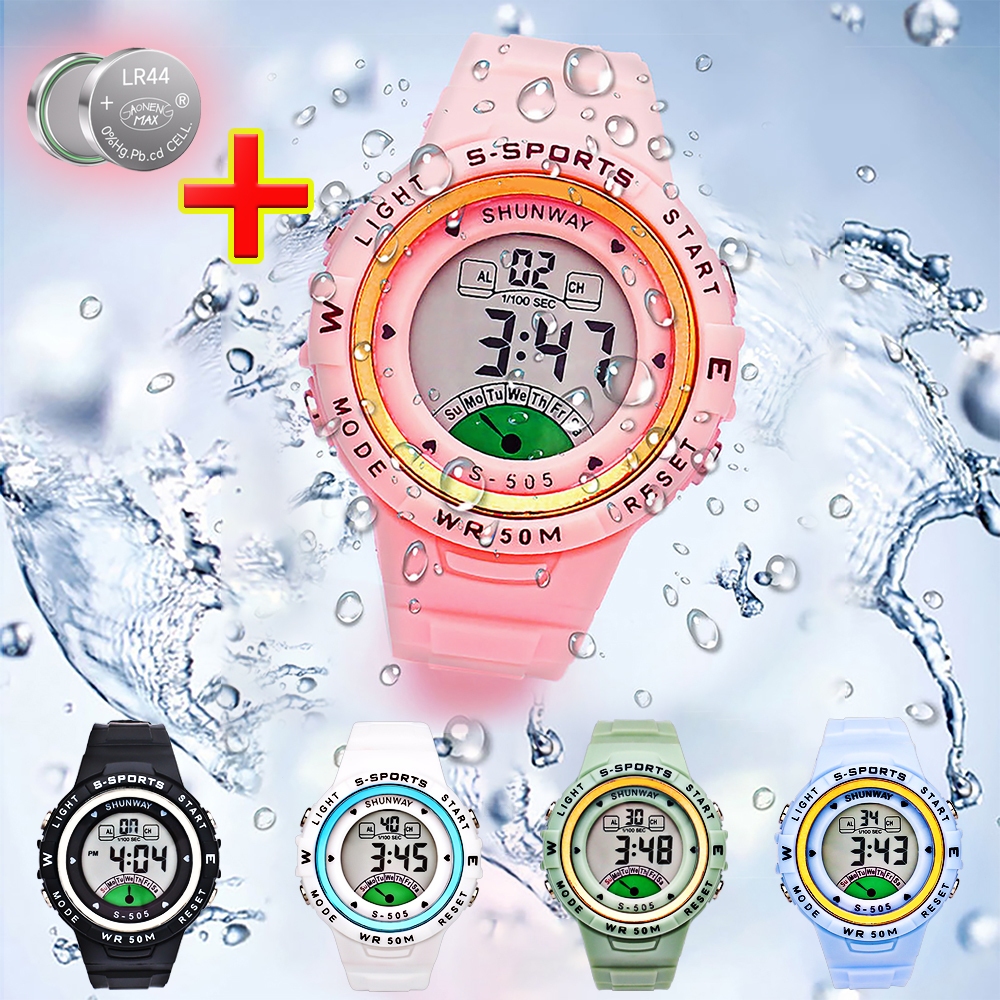 Relógio Infantil A Prova De agua Exercícios Original Relogios 2 Pilhas Bateria Femininos Led Esporti