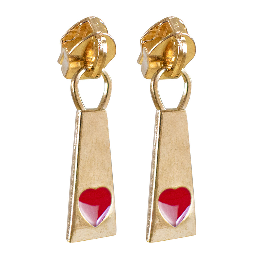04 Cursor Ziper N5 Metal Dourado Pingente Coracao Vermelho