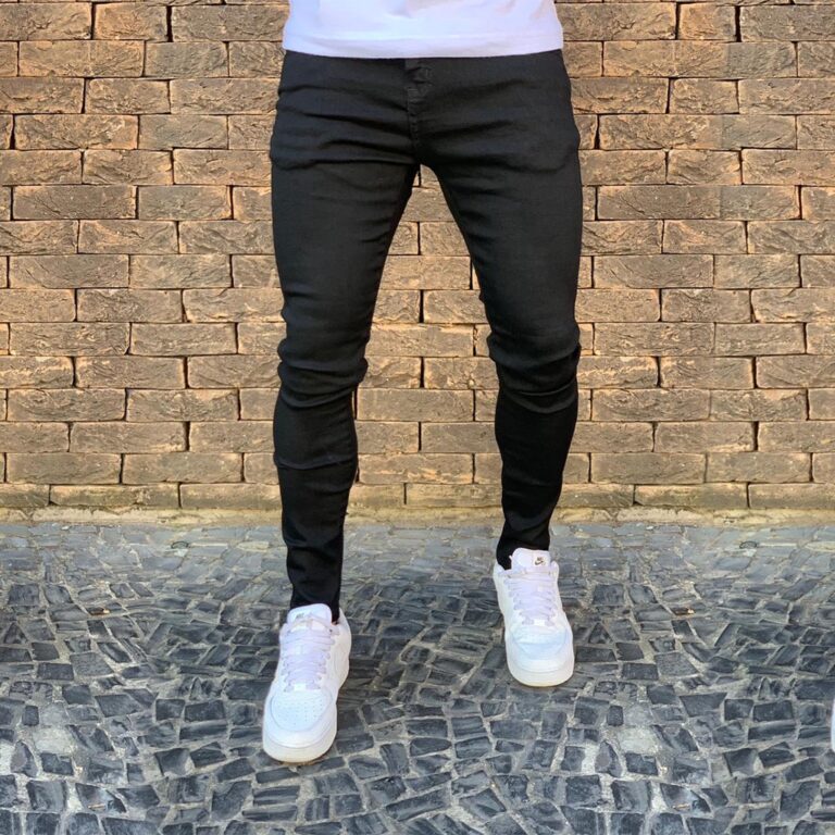 Calça Skinny Preta Masculina Jeans Com Elastano L