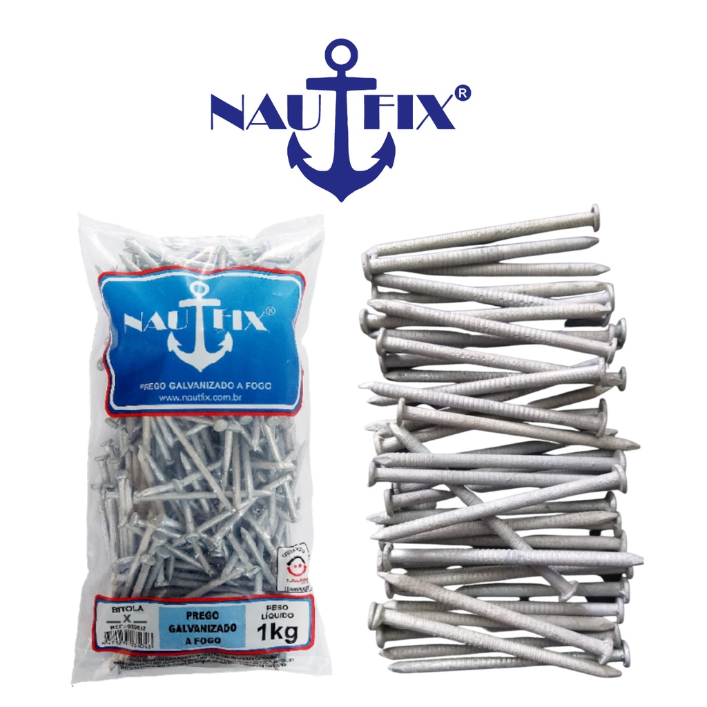 Prego Galvanizado a Fogo Liso NautFix 17×27 de 1Kg