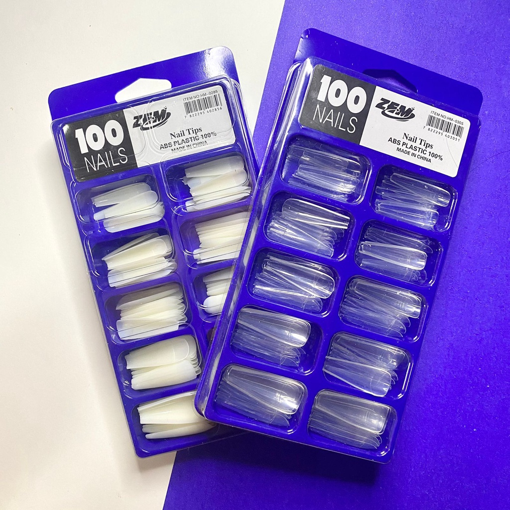 KIT 100 Tips Unhas Bailarina Zem Abs Profissional Alongamento Gel Natural Transparente ProntaEntrega