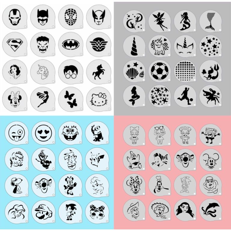 Stencil Personagens Infantis Kit 64 Moldes 7x7cm