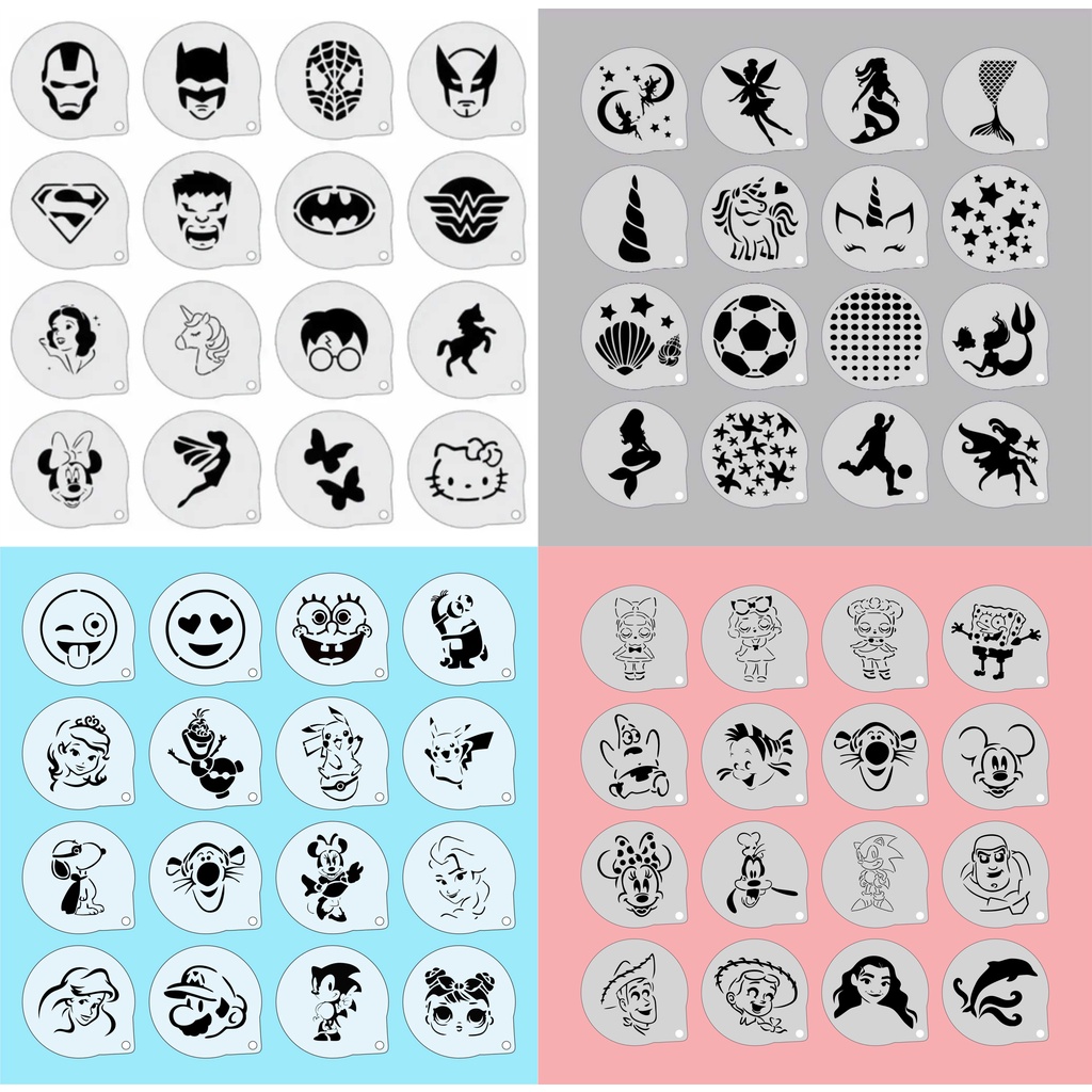 Stencil Personagens Infantis Kit 64 Moldes 7x7cm