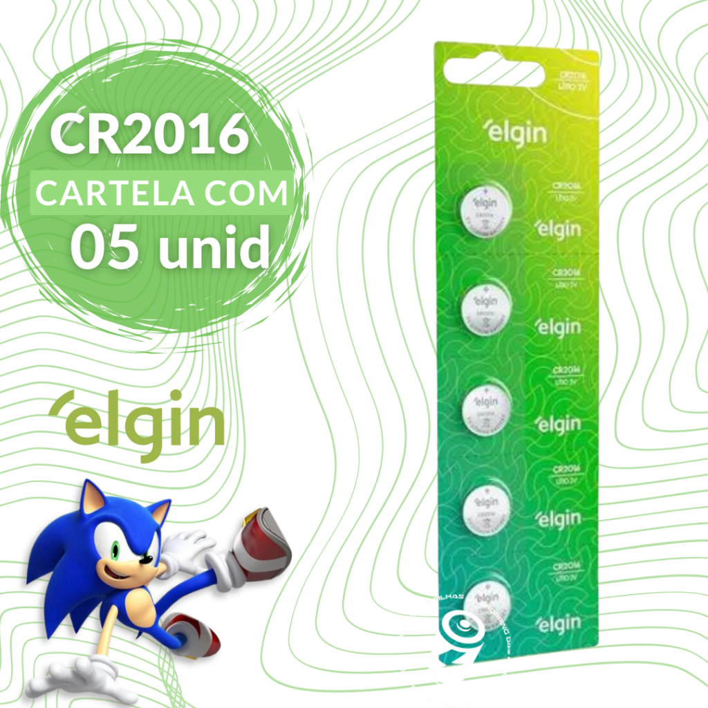 5 Baterias CR2016 3V Tipo Moeda Litio Lithium Elgin Energy – 01 Cartela C/ 05 Unidades