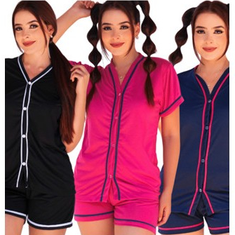 Pijama Blogueirinha Baby Dool Feminino Botão Adul