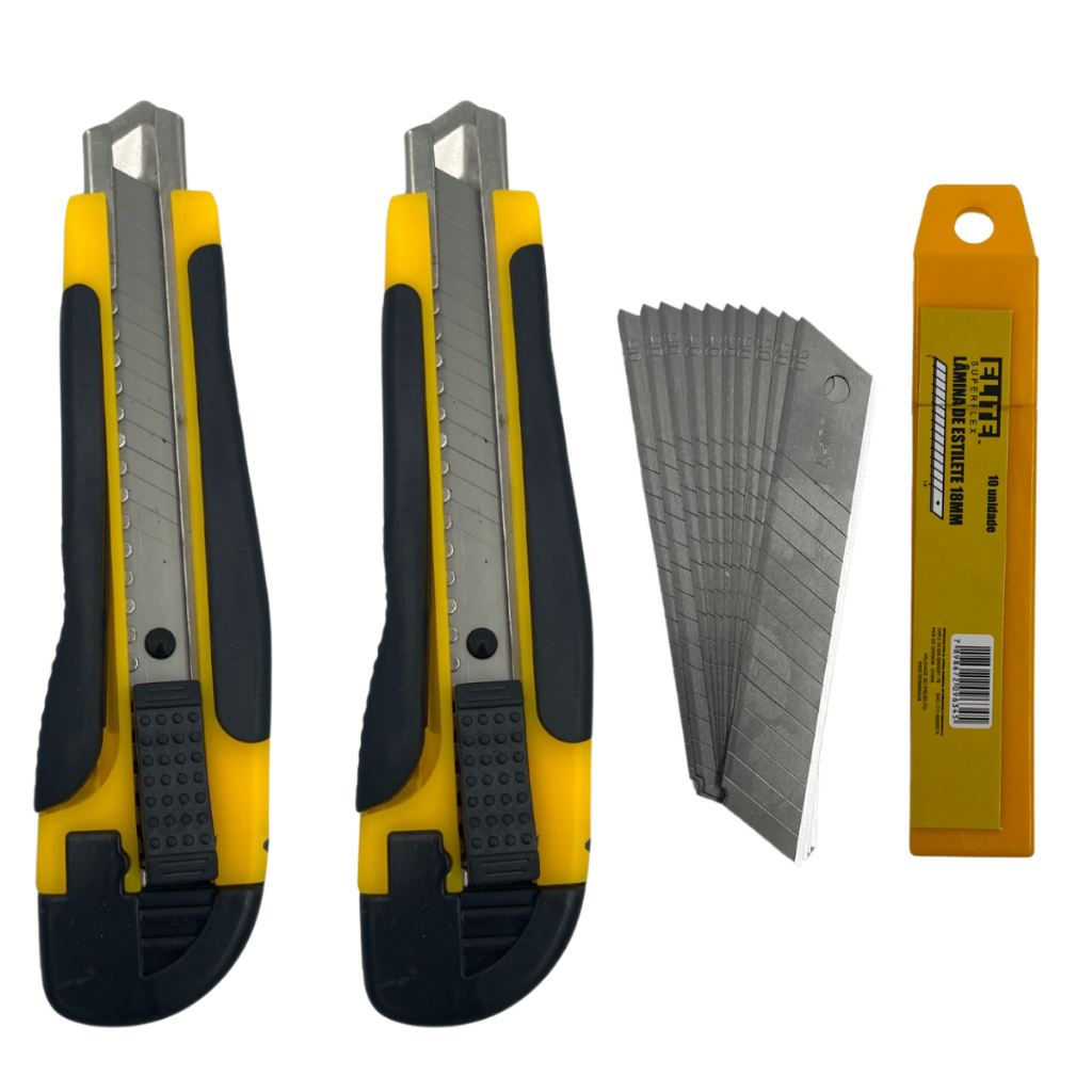 Kit 2 Estilete + 10 Lâminas de Estilete – Estilete Emborrachado 18mm