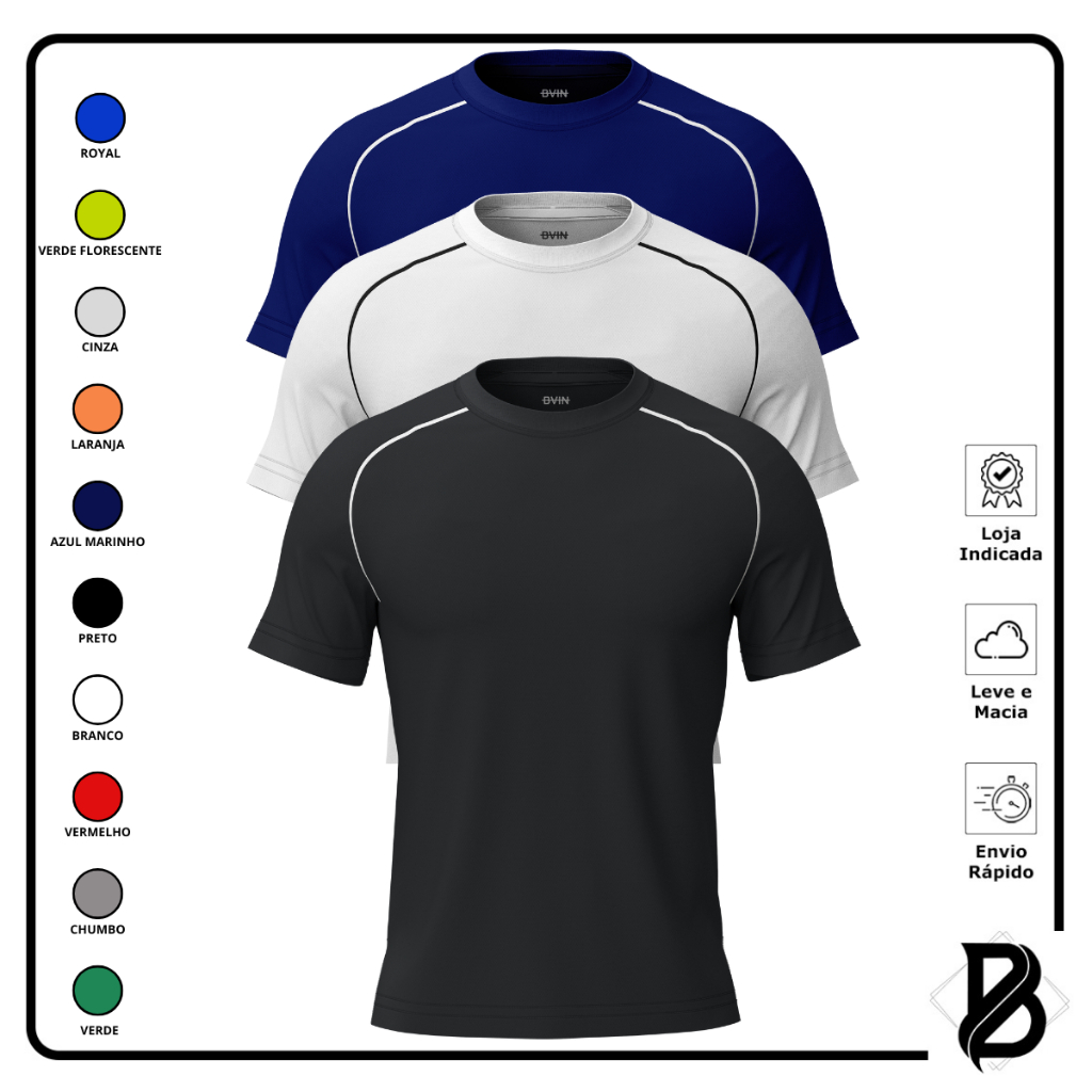 KIT ATÉ 3 Camisetas Dry Fit Masculina Academia | Fitness Lisa Confortável