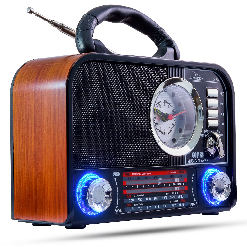 Rádio Retro Vintage Am Fm Usb Aux Sd Bluetooth Recarregável Antena Analogico