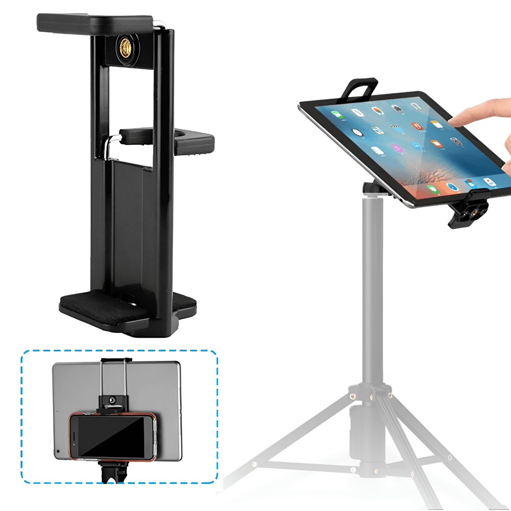 Suporte 2 em 1 SmartPhone e Tablet para Tripé e Bastões Selfie