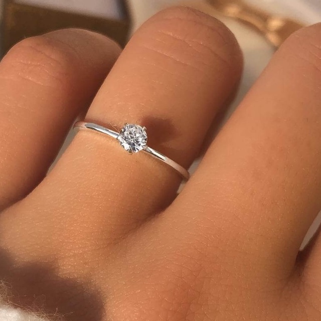 Anel Feminino Solitário Aço inox Prata com pedra