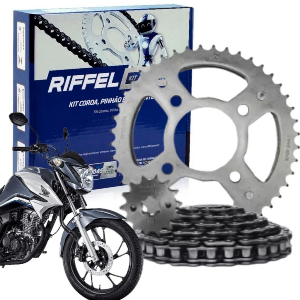 Kit Relação Tração Transmissão Honda Cg Titan Fan 160 2016 2017 2018 a 2025 Original Riffel
