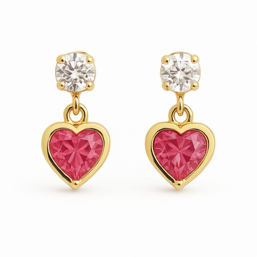Brinco Infantil Semijoia Banhado A ouro 18k Coração Rosa Antialérgico