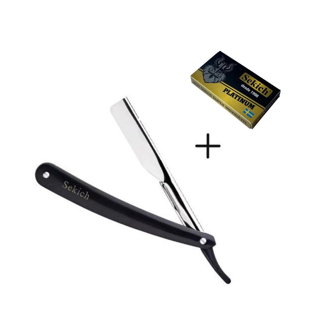 Kit Navalhete Navalha Uso Profissional Para Barbeiro + 5 ou 30 lâminas De Aço Inox Para Acabamento B