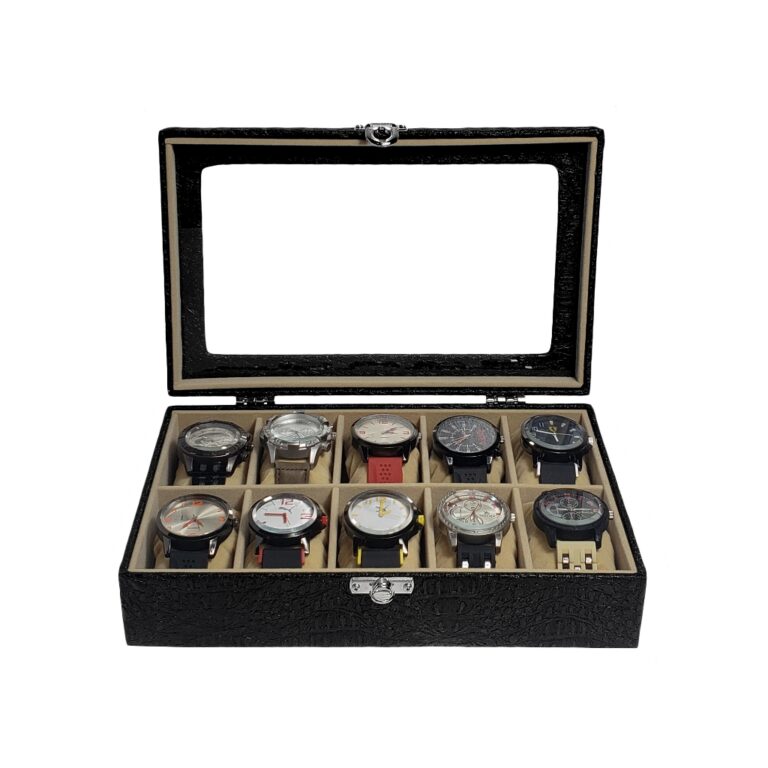 Caixa Maleta Estojo Guarda 10 Relógios Preto Com 