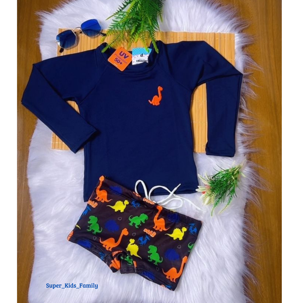 Blusa mais Sunga Infantil UV50+ Roupa de Banho Conjunto Proteção Termica Praia Piscina 1 a 10 Anos