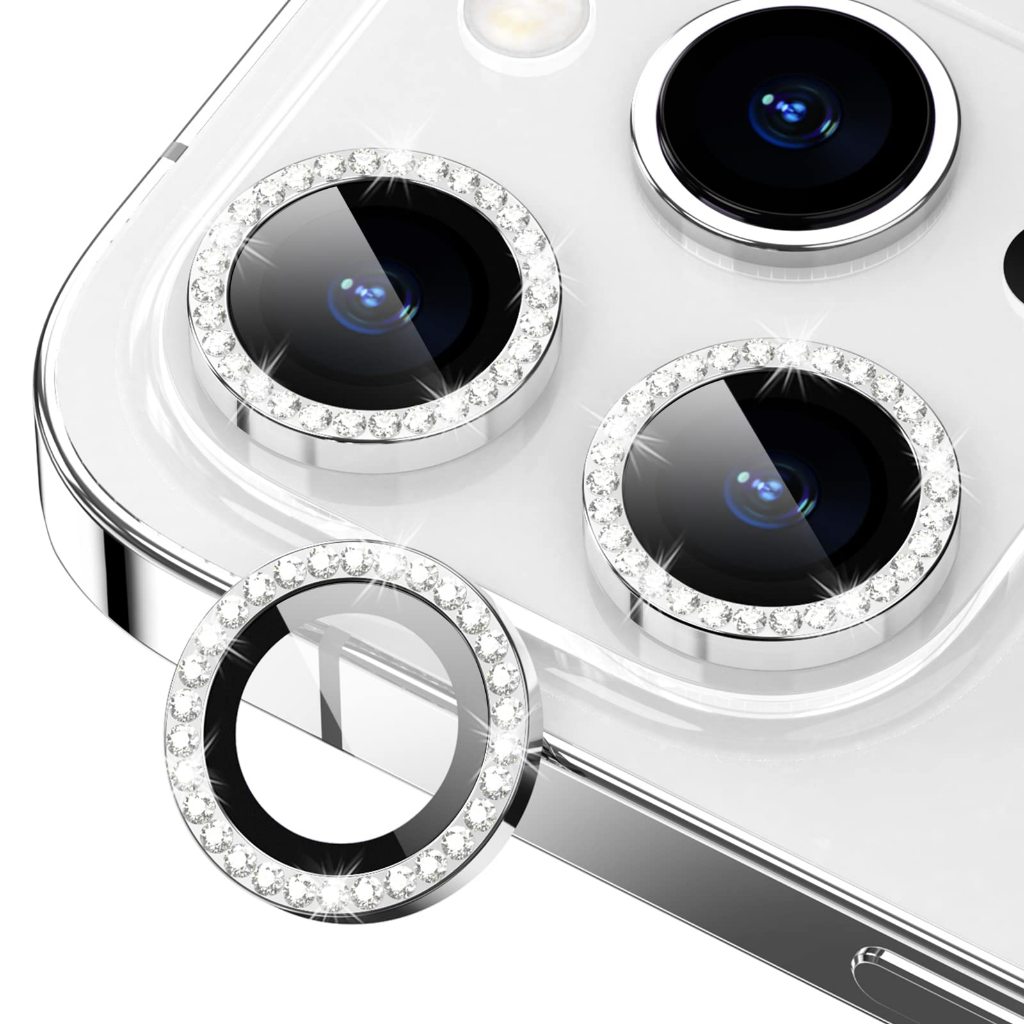 Película de Câmera com Brilho para iPhone 15 14 13 Pro Max Kit Lente Diamante