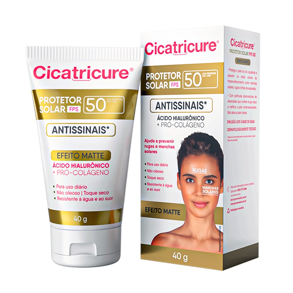Protetor Solar Cicatricure FPS50 Ácido Hialurônico + Pró Colageno 40g – Lançamento