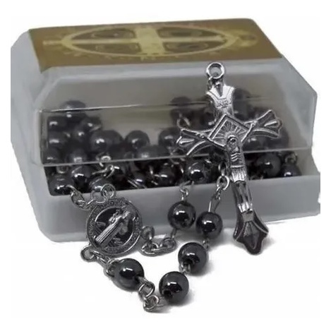 Terço De São Bento Feito De Metal Hematita Com C