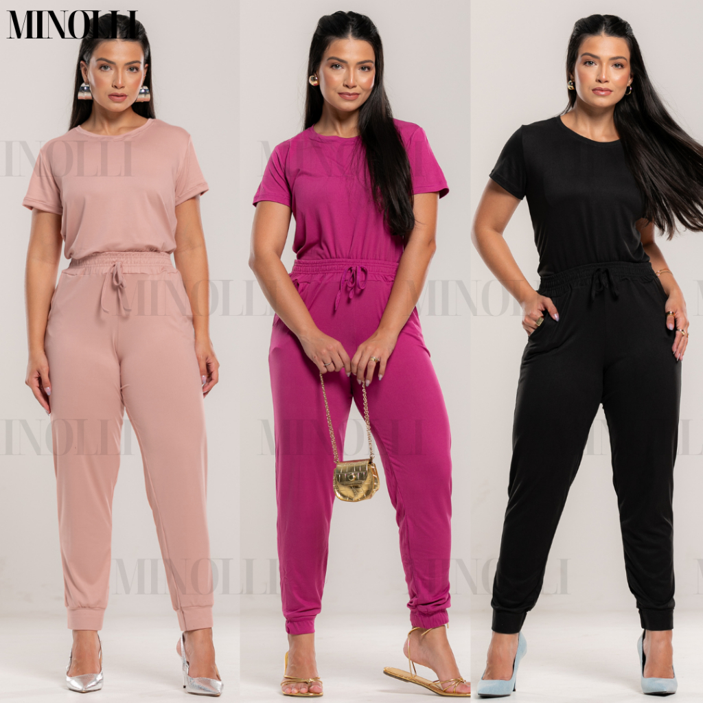 Conjunto Feminino em Malha Suede Light Calça Jogger Blusa Feminina Confortável Fardamento Blusa