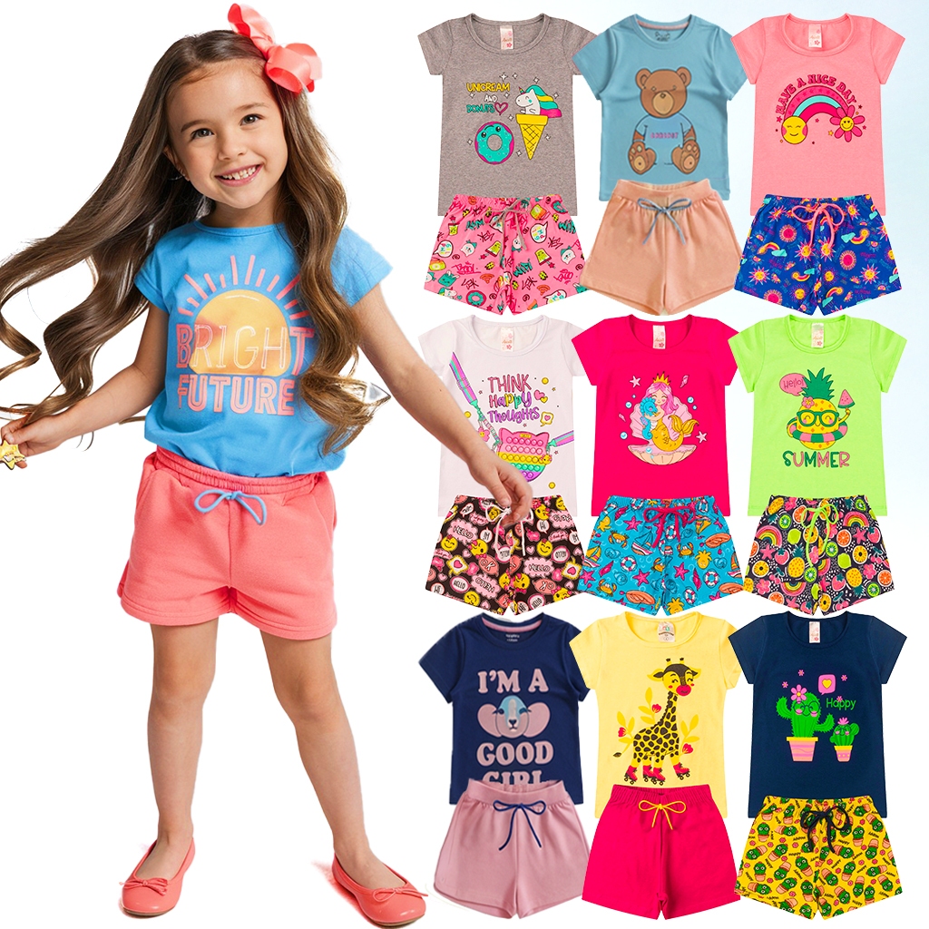 Kit de 4, 6 ou 12 Peças Roupa Infantil Menina Verão Conjunto Criança Feminino Pronta Entrega
