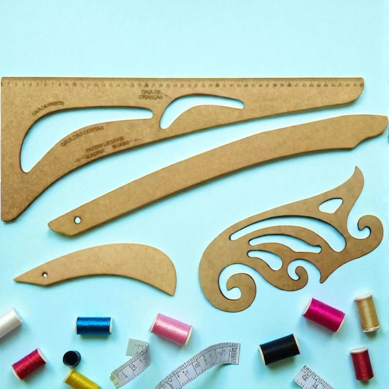 Kit Régua Conjunto Costura Modelista Profissional 4pçs Mdf Promoção