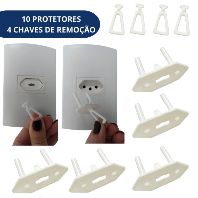 Kit com 10 Protetores de Tomadas e 4 Chavinhas Seg