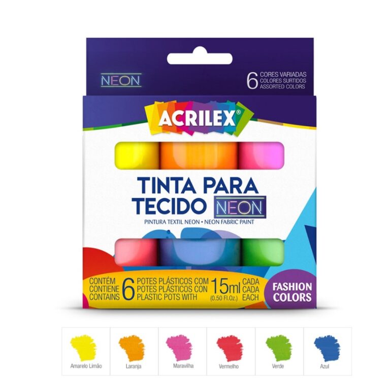 Tinta Para Tecido Art Teen Acrilex C/ 6 Cores Neon