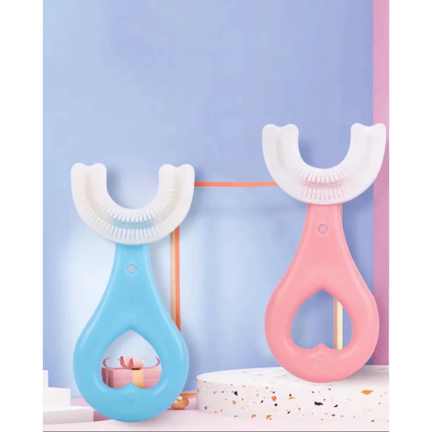 Escova De Dentes Infantil Formato U 360° Criança 2 a 6 Anos Azul  Cerdas Macias Limpeza Divertida