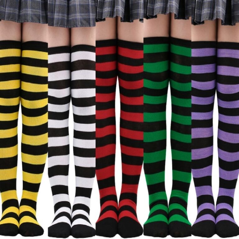 Meia Listrado De Cano Alto / Meia Até O Joelho / 