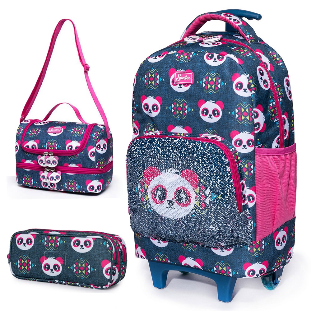 Kit Mochila Spector Infantil Escolar Rodinhas Estojo Espaçoso Lancheira Resistente Dinossauro 12,5L