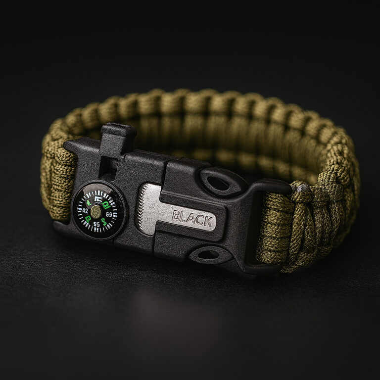 Pulseira Paracord Pederneira Apito Bússola Lâmin