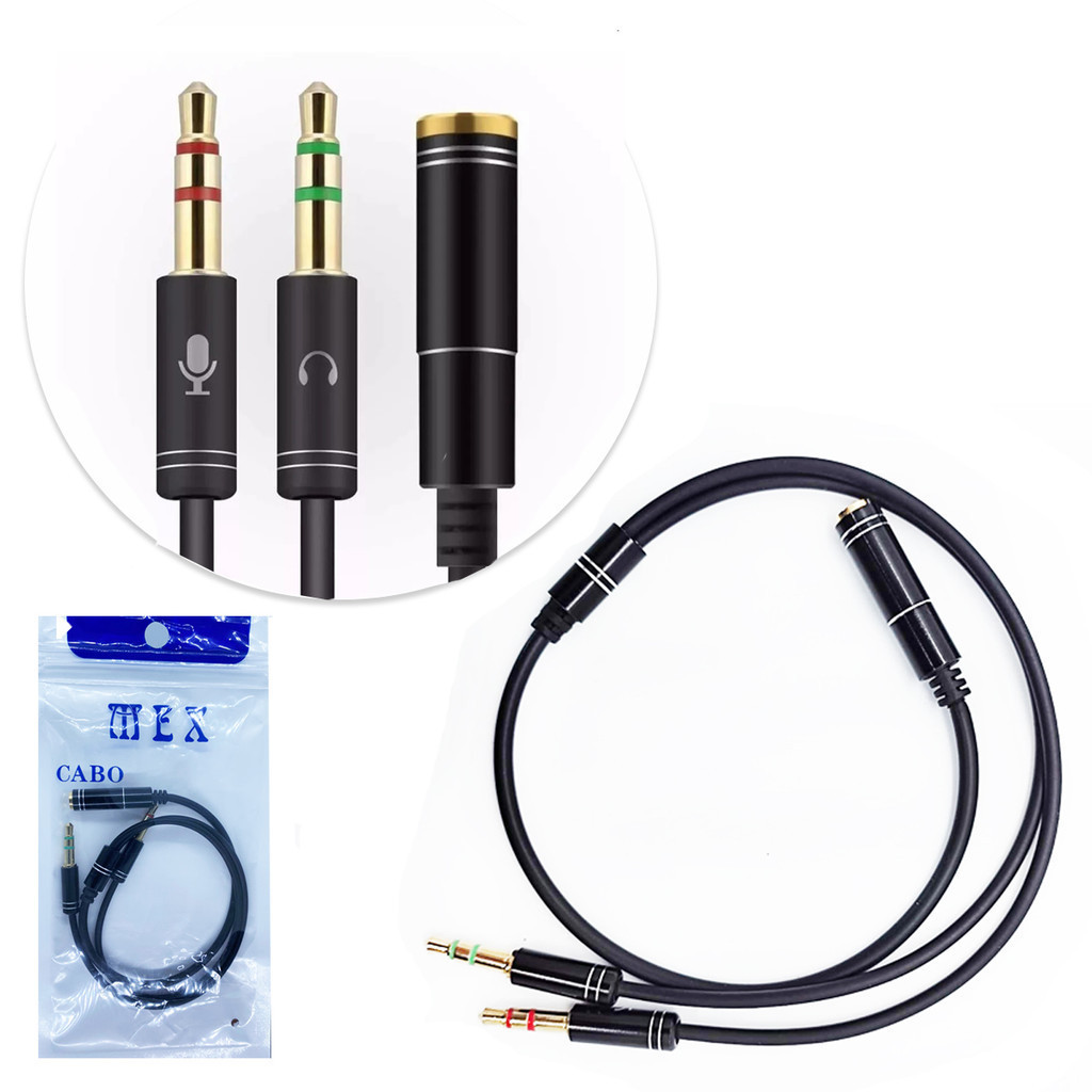 Cabo Adaptador Headset P3 para 2 P2 Áudio e Microfone PC Notebook Splitter 3,5mm