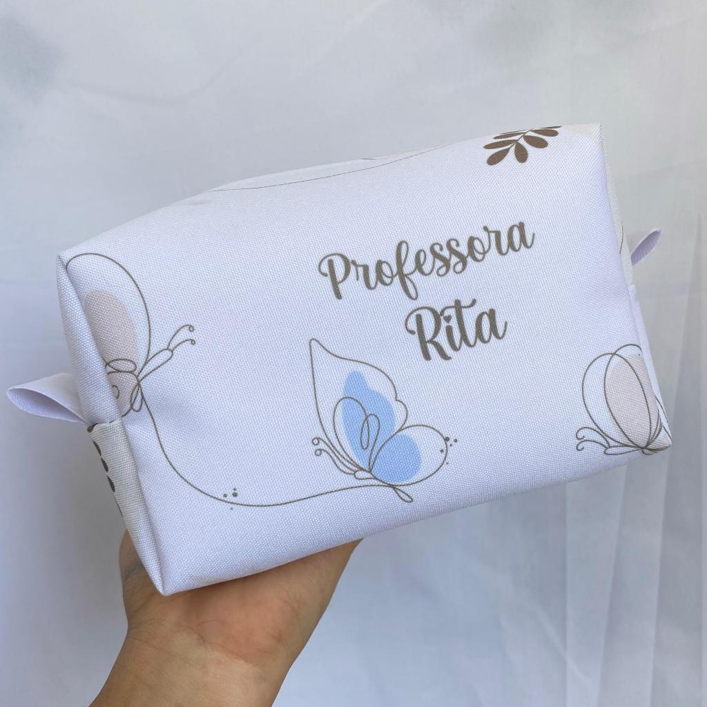 PRODUÇÃO 1 DIA ÚTIL  + FRETE – Necessaire Box M Personalizada + Kit com Caneca Borboleta com nome