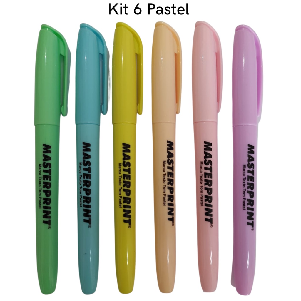Kit 6 Canetas Marca Texto Tom Pastel Masterprint – Cores Variadas