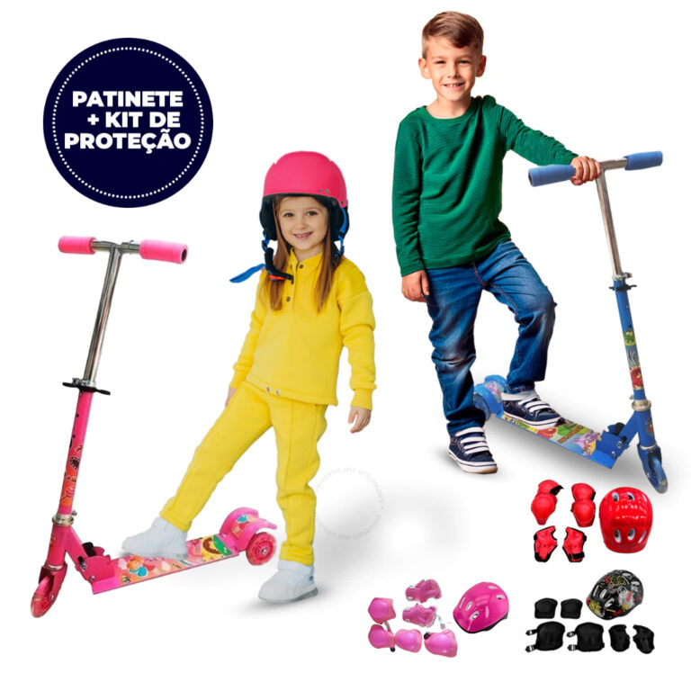 Patinete Infantil 3 Rodinhas com Luz Led e Freio A