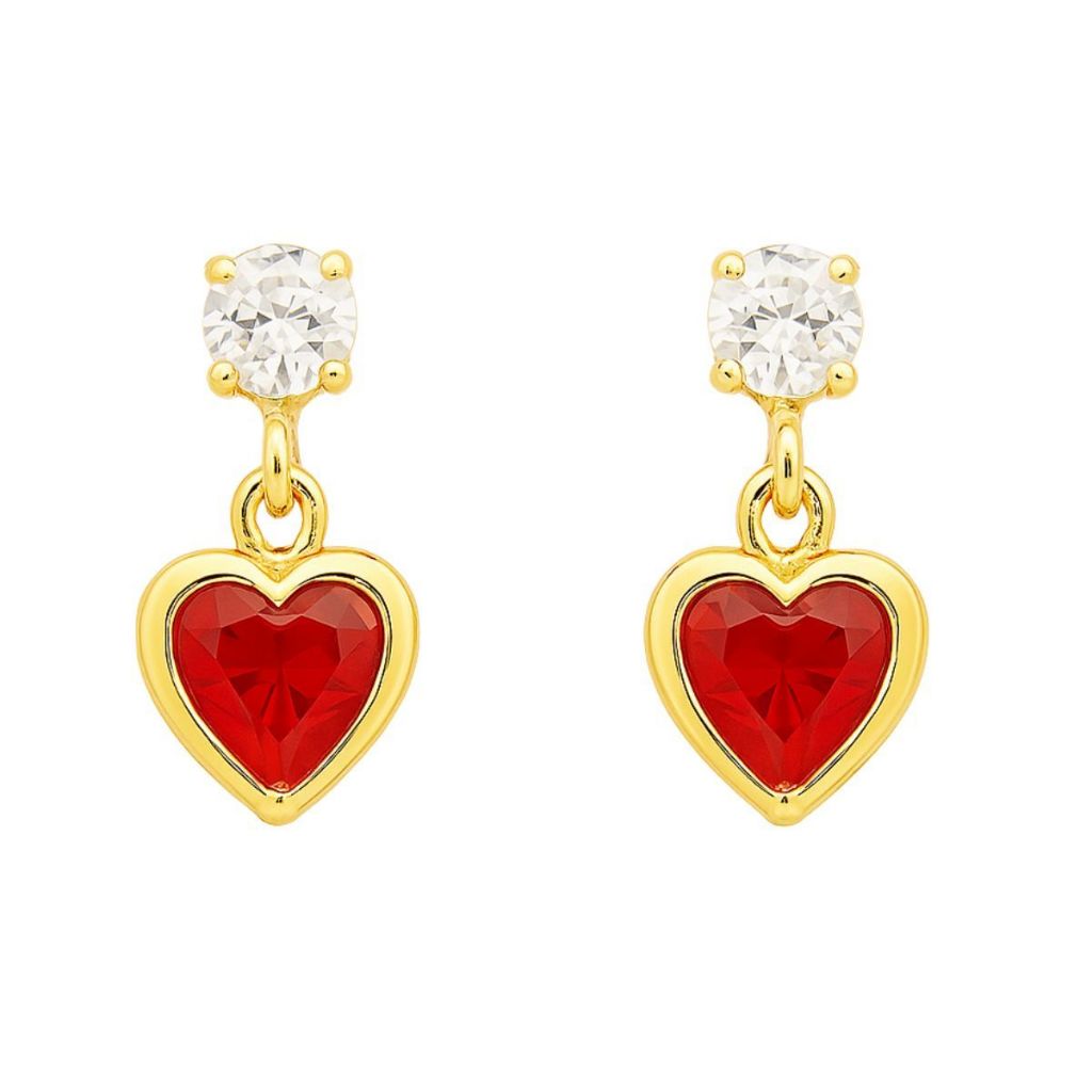 Brinco Semijoia Coração Infantil Banhado A ouro 18k Antialérgico Vermelho