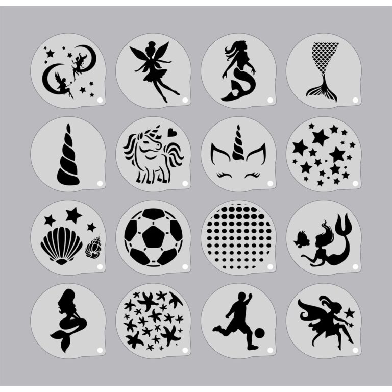 Stencil Personagens (6) Infantis Kit 16 Moldes 7x7