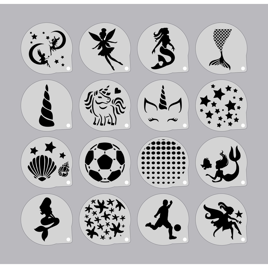 Stencil Personagens (6) Infantis Kit 16 Moldes 7x7cm