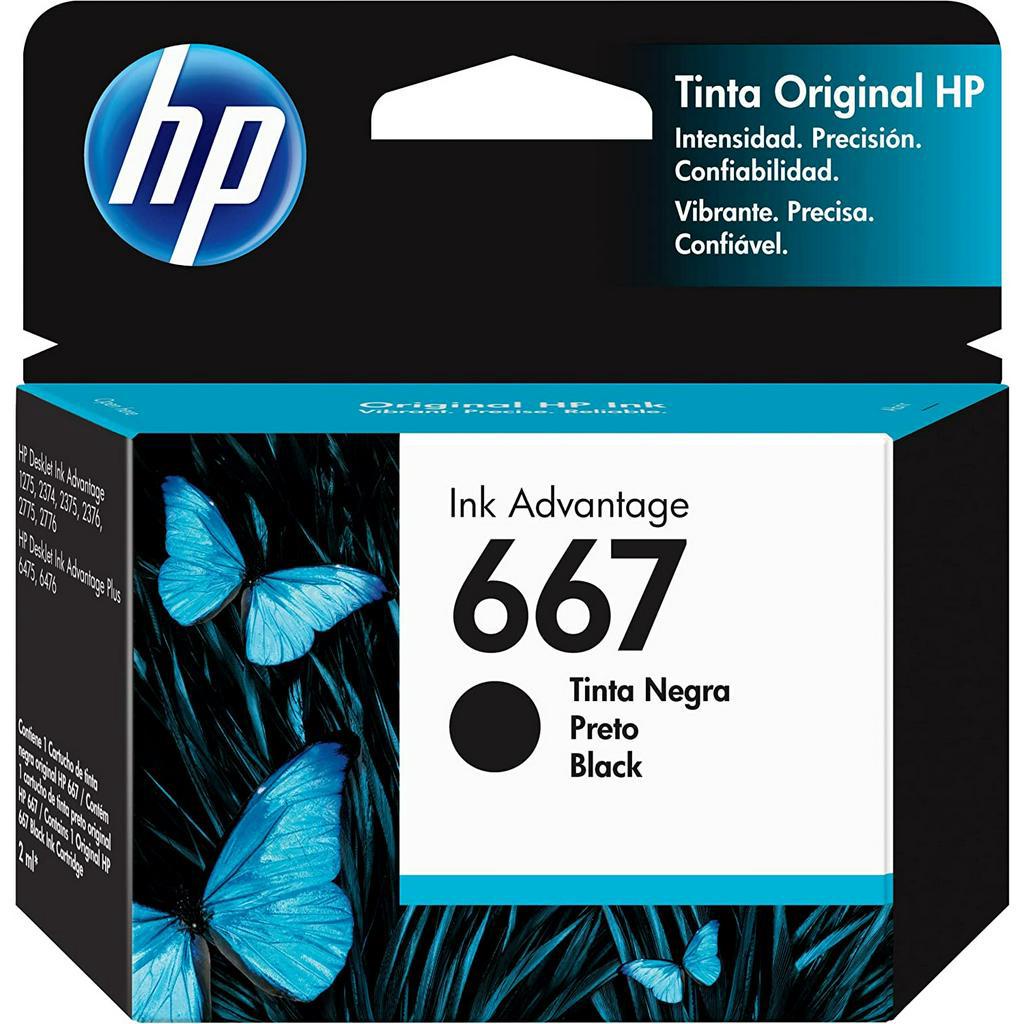 Cartucho de Tinta HP 667 Preto Original / HP Deskejet Ink Advantage: 1275 / 2374 / 2375 / 2376 / 277