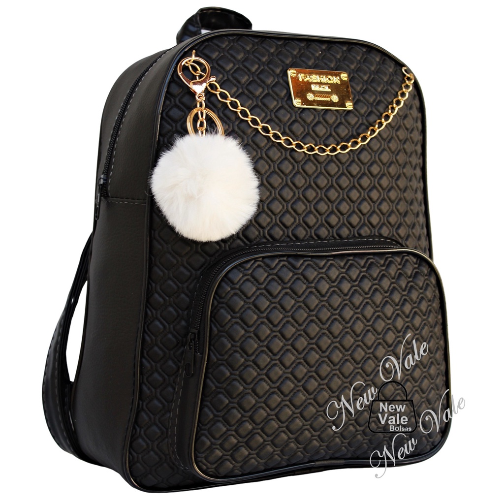 Mochila Feminina Bolsa Mochilinha Fashion Modelo Exclusivo Com Lindo Detalhe + Chaveiro Pompom.