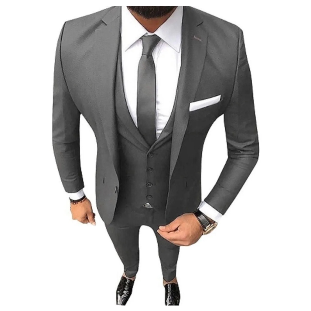 Terno Slim Masculino Executivo de Luxo Chumbo – ( Calça + Blazer )