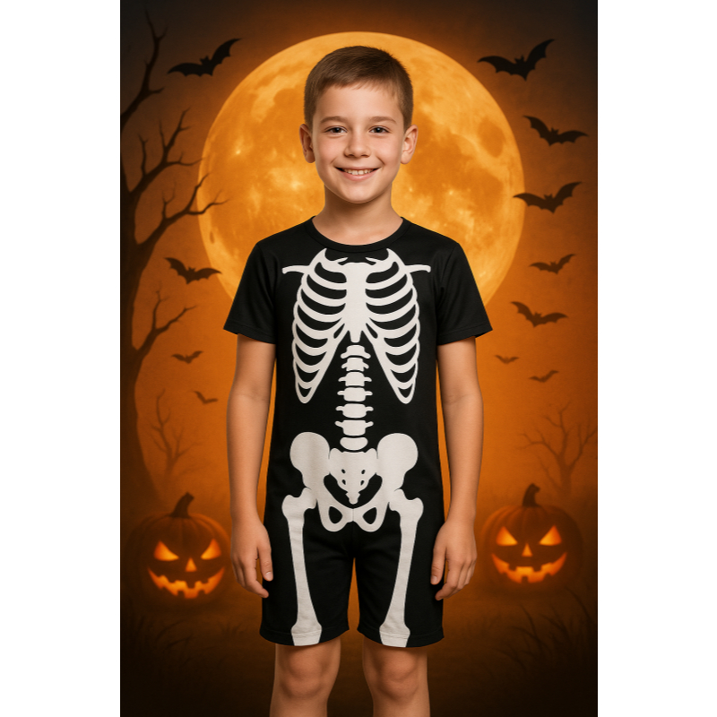MACACÃO ESQUELETO CAVEIRA TEMÁTICO FANTASIA INFANTIL HALLOWEEN