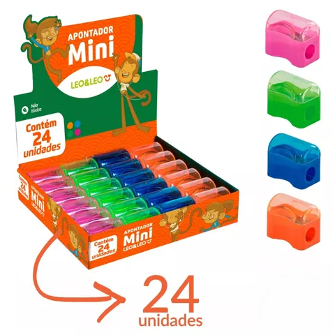 Apontador Escolar Com Deposito Mini 24 Un Leo Leo 