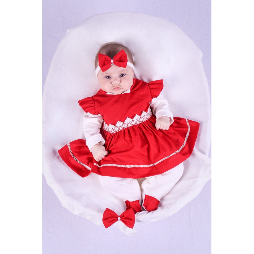 Kit Saída de Maternidade para Bebê Menina com Vestidinho liso 100% Algodão 04 Peças com Vestidinho