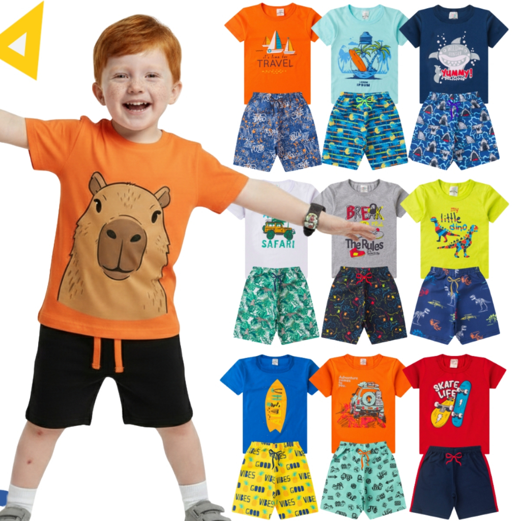 Kit 6 Peças Roupa Infantil Menino Verão Conjunto Criança Masculino Promoção